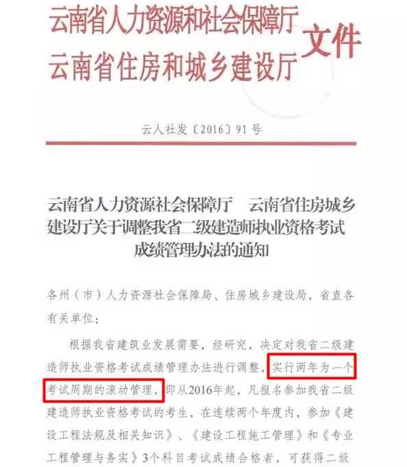 云南省二級(jí)建造師執(zhí)業(yè)資格考試成績(jī)管理辦法的通知