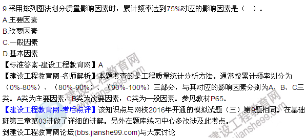 2016監(jiān)理質(zhì)量、投資、進度控制試題及答案（1-20）