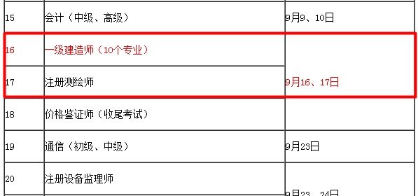 【考試時(shí)間公布】2017年一級(jí)建造師考試時(shí)間為9月16、17日