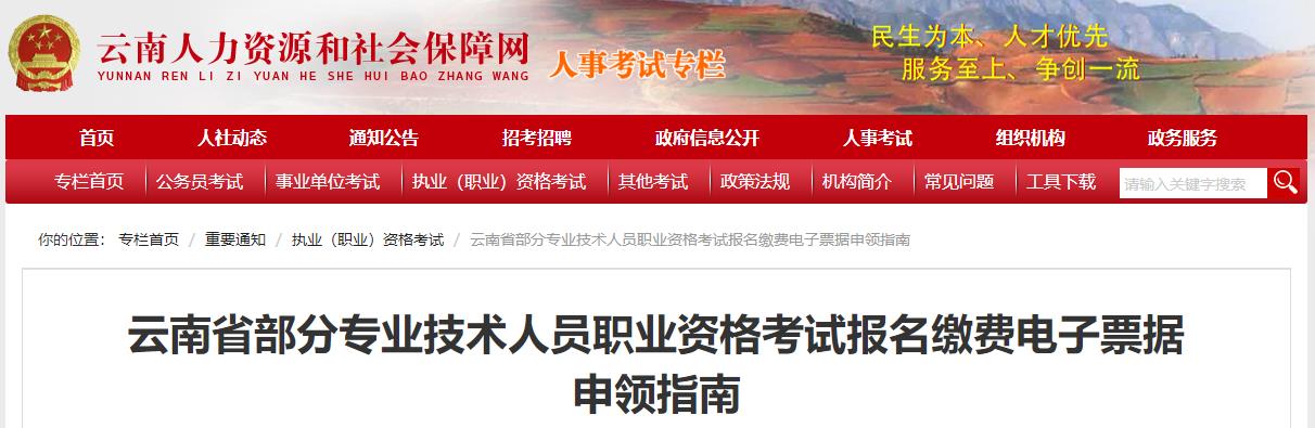云南省部分專業(yè)技術(shù)人員職業(yè)資格考試報(bào)名繳費(fèi)電子票據(jù)申領(lǐng)指南